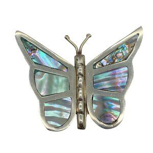 Vtg Sterling Silver Abalone Butterfly Brooch Signed Alpacha Shell Inlay Mexico